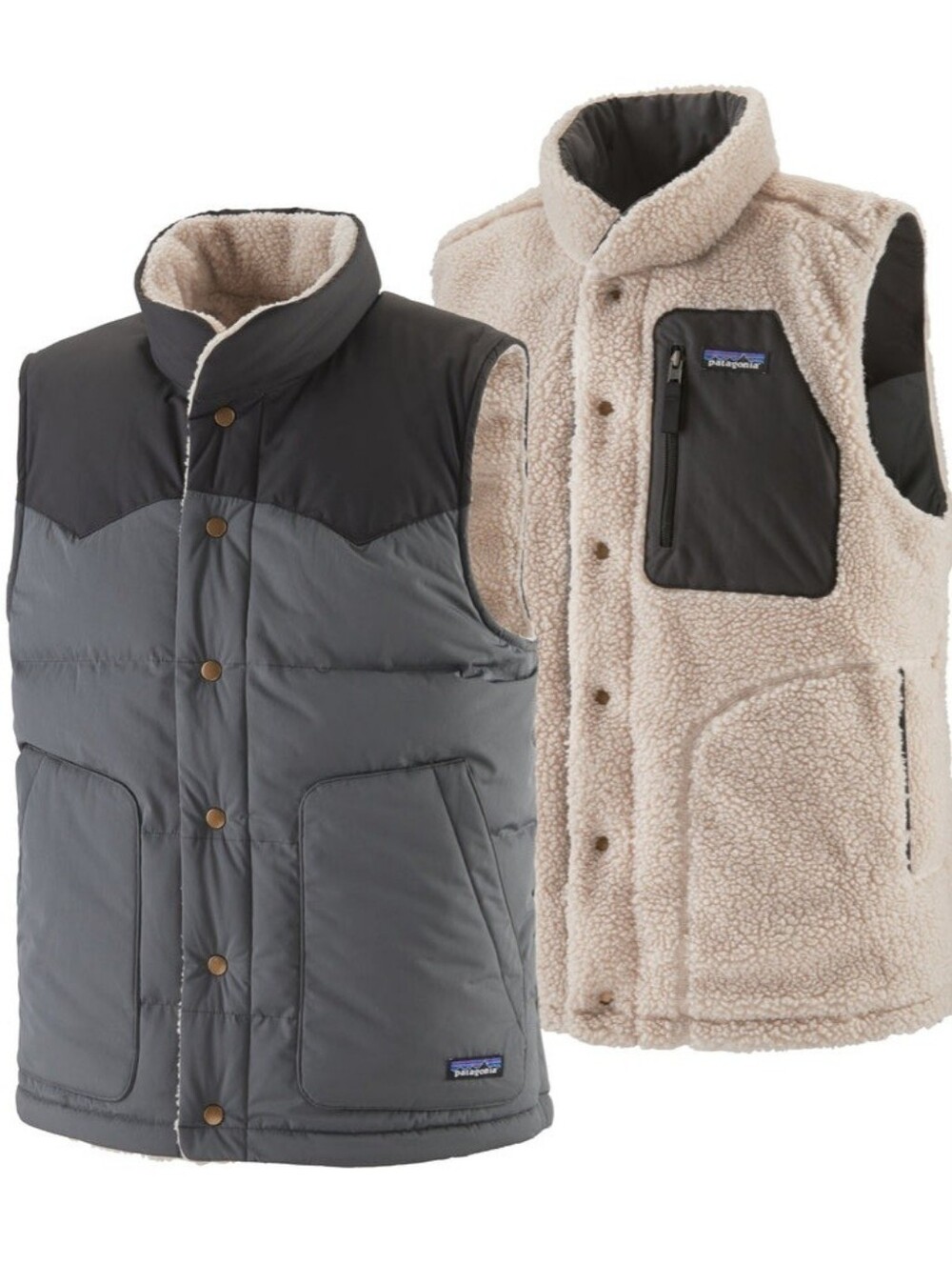 Patagonia Bivy Men’s Reversible Down Vest in Forge Gray & Black Size XL